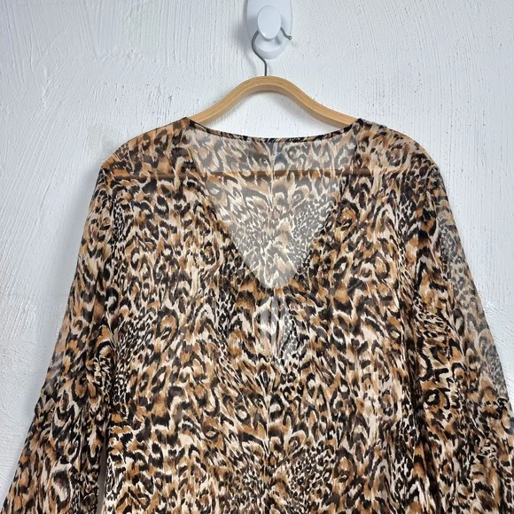 SILK POMEGRANATE Womens Kaftan Top One Size Brown Animal Print Beaded - Picture 6 of 11